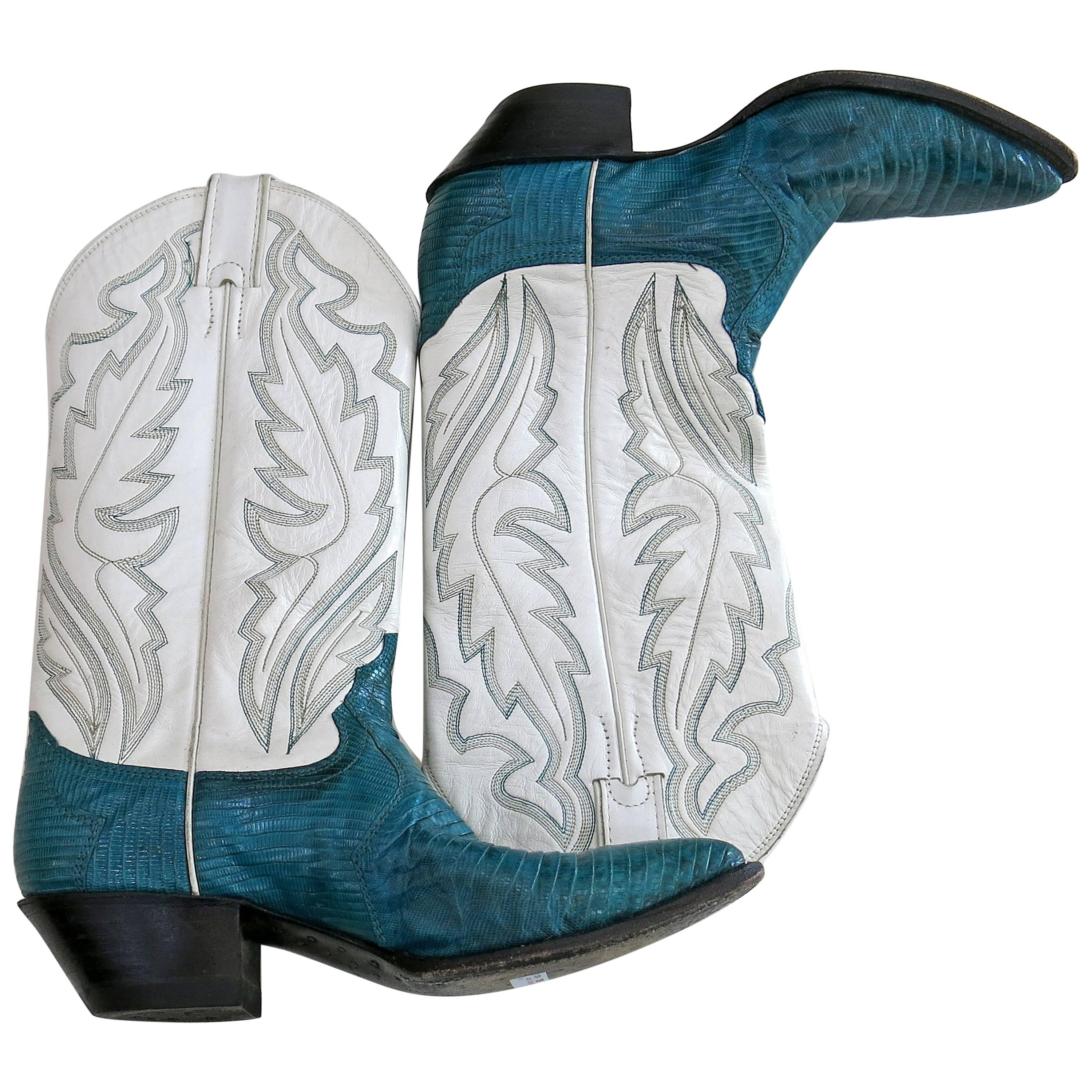 1980s Justin Turquoise Cowboy Boots For Sale