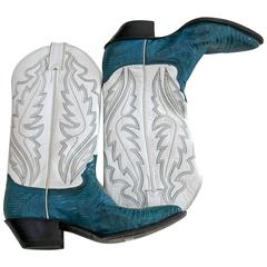 Used 1980s Justin Turquoise Cowboy Boots