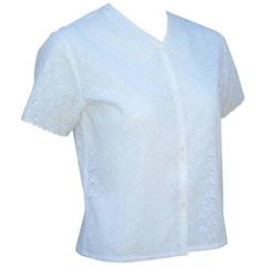 Sweet & Innocent 1970's Cacharel White Cotton Eyelet Blouse 8