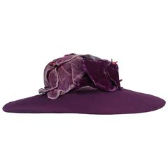 30s Purple Hat w/ Velvet Flowers