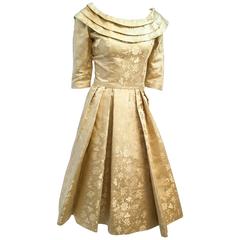50s Gold Jacquard Cocktail Dress 12