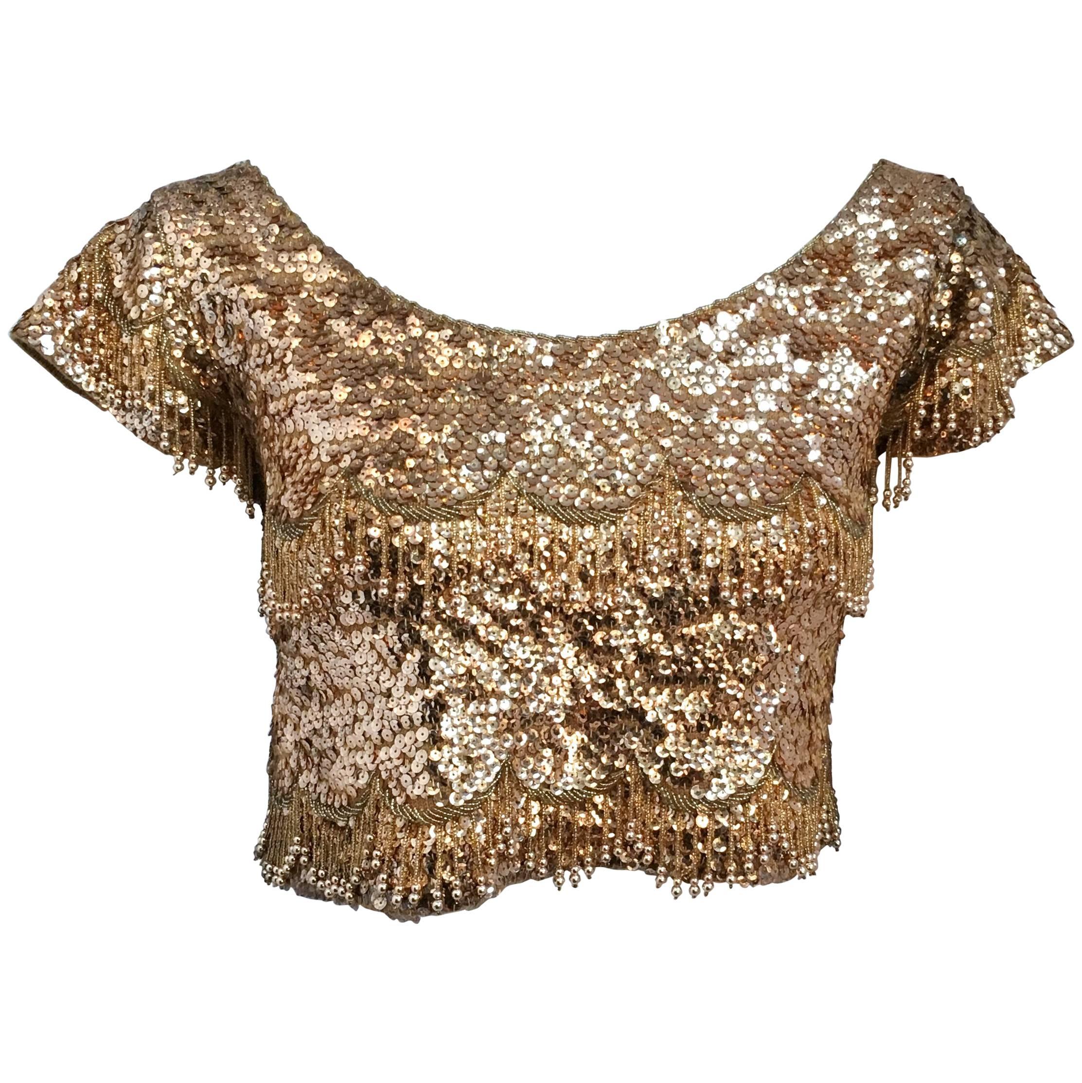 50s Gold Beaded Cropped Top 