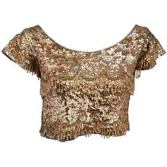 Vintage 50s Gold Beaded Cropped Top 