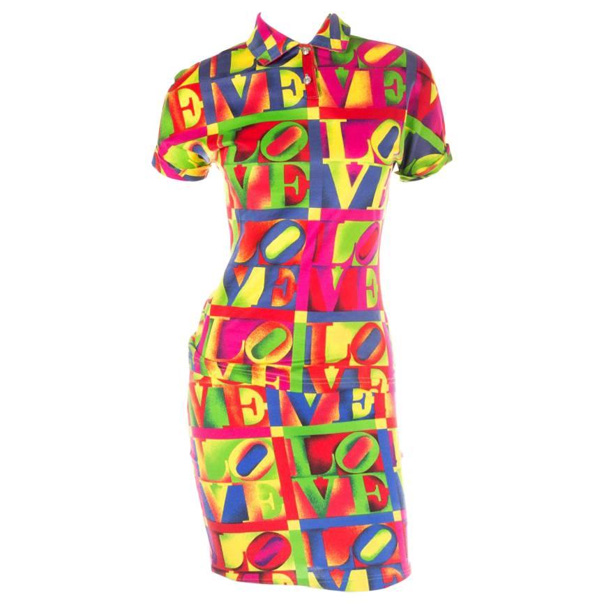 Vintage Versace Jeans Couture “LOVE” Robert Indiana Pop Art Top and Skirt Set