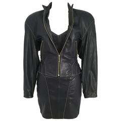 80s Michael Hoban North Beach Leather Black Pig Skin Dress & Jacket Set 9
