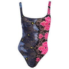90s Versace Pink and Blue Lace Swimsuit