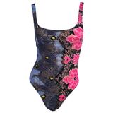 90s Versace Pink and Blue Lace Swimsuit