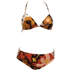 60er Jahre Orange Blumenprint Baumwolle String Bikini