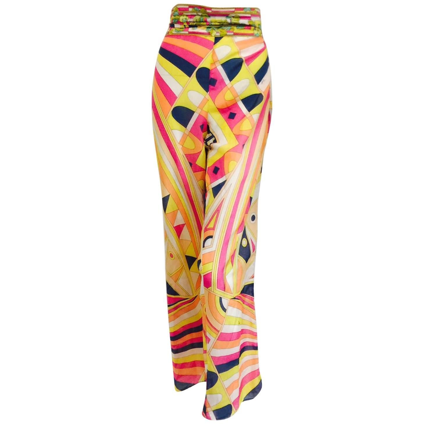 Emilio Pucci Wide Leg Cotton Blend Pants in a Geometric Multi Color Design