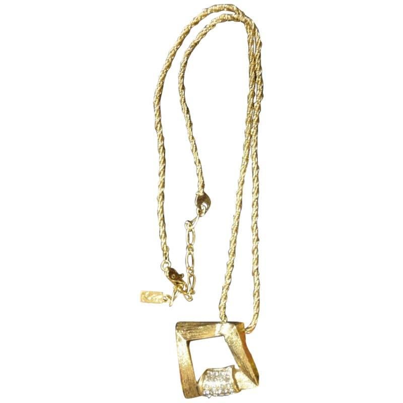 MINT. Vintage Yves Saint Laurent, YSL chain necklace with crystal square motif. For Sale