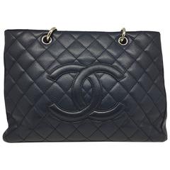 Chanel GST Dark Blue Quilting Caviar Leather Chain Shoulder Bag