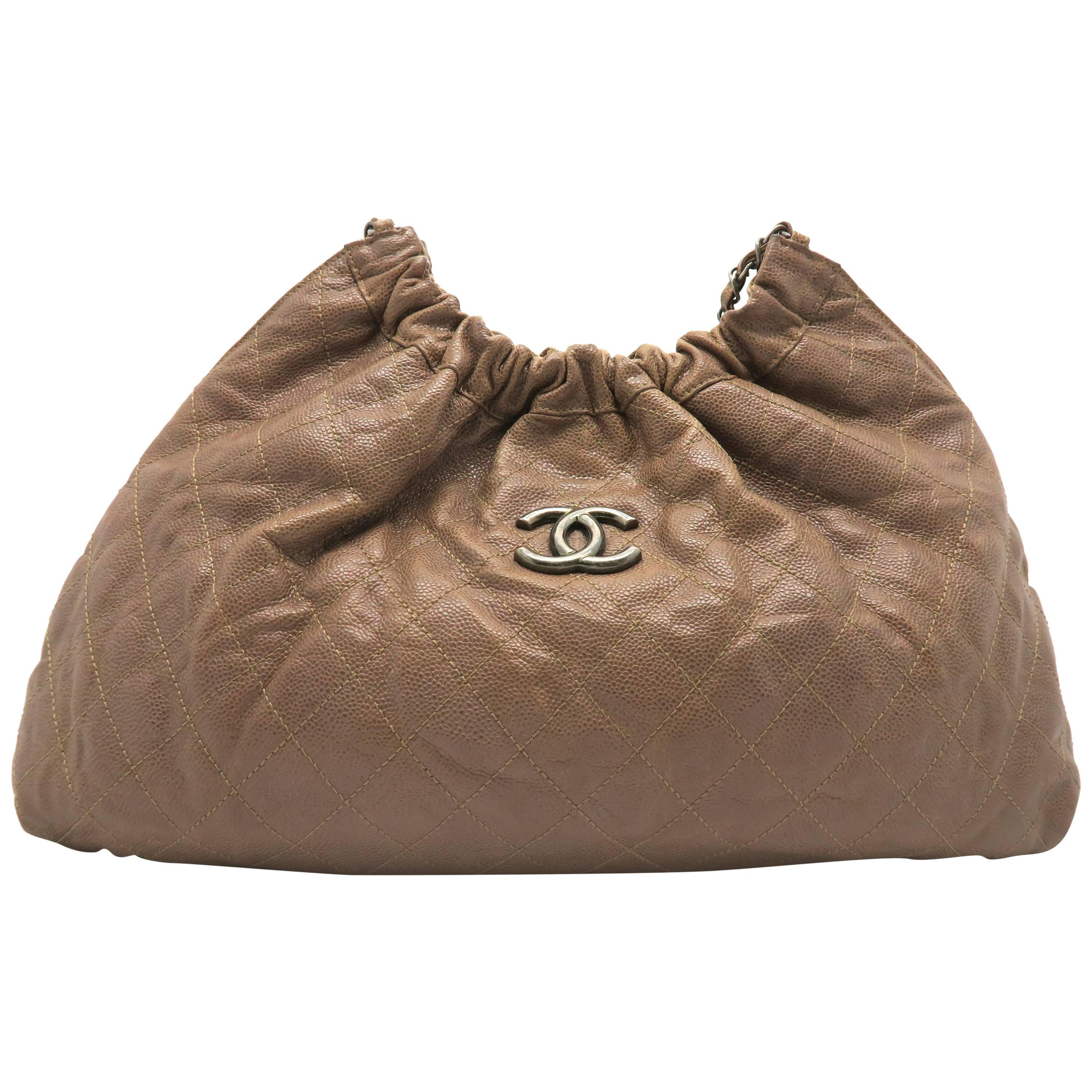 Chanel Brown Quilting Calfskin Leather Chain Shoulder Bag For Sale