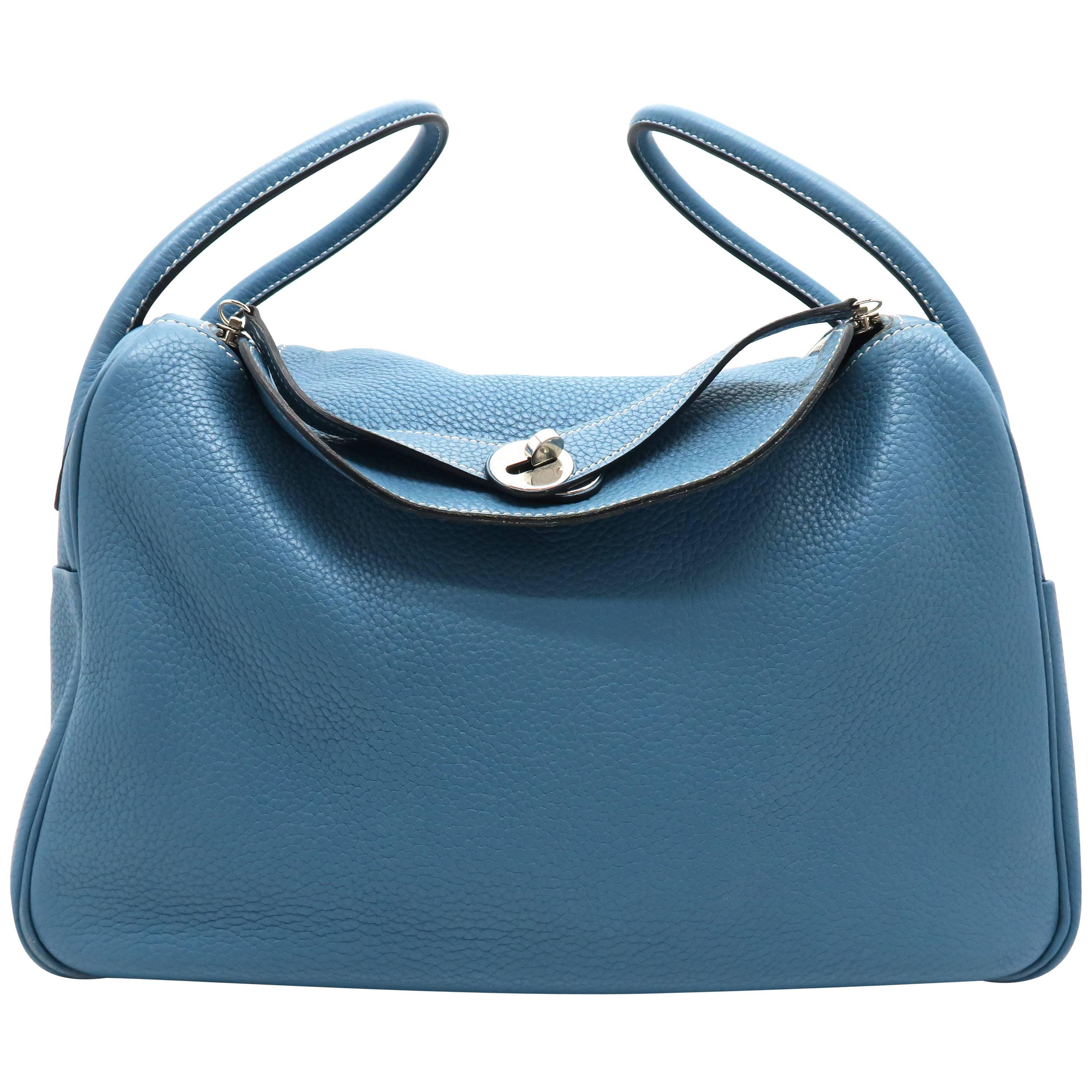 Hermes Lindy 34 Bleu Jean Clemence Leather Shoulder Bag
