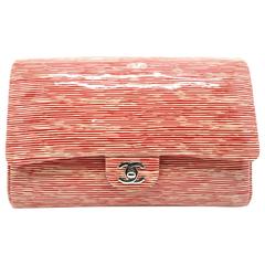 Chanel Red/ White Patent Leather Clutch With Chain Shoulder Bag