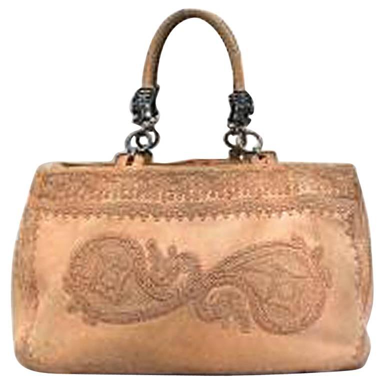 Ermanno Scervino Patterned Tan Leather Tote Bag For Sale