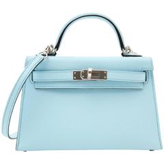 Never Used Hermes Kelly Sellier Mini Epsom Bleu Zephyr 