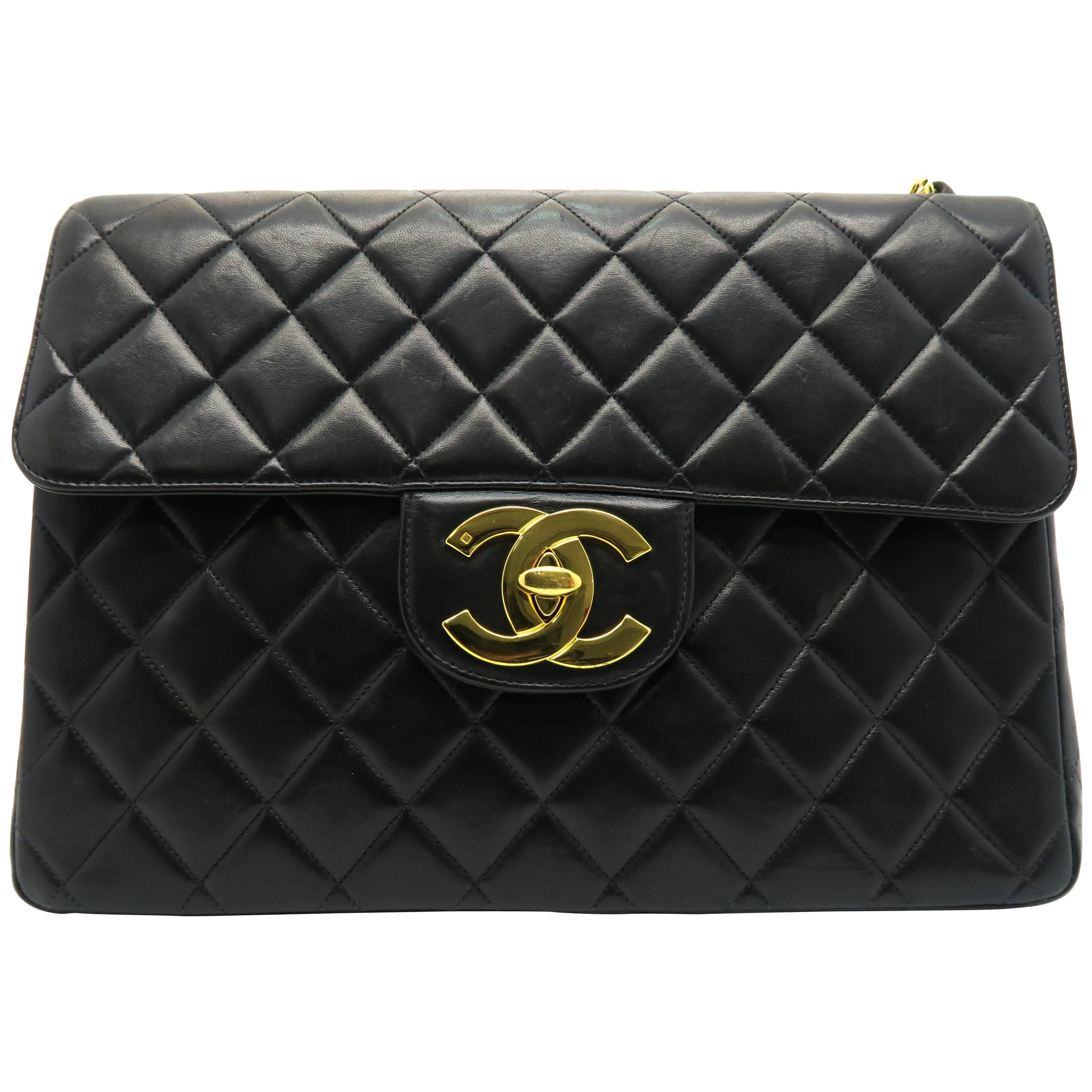 Chanel Black Quilting Lambskin Leather Gold Metal Flap Bag For Sale
