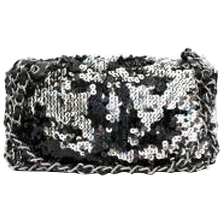 Chanel Black Sequin Flap Bag For Sale
