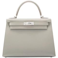 Limited Edition Hermès Gris Perle 28cm Sellier Kelly Guilloche Hardware 5