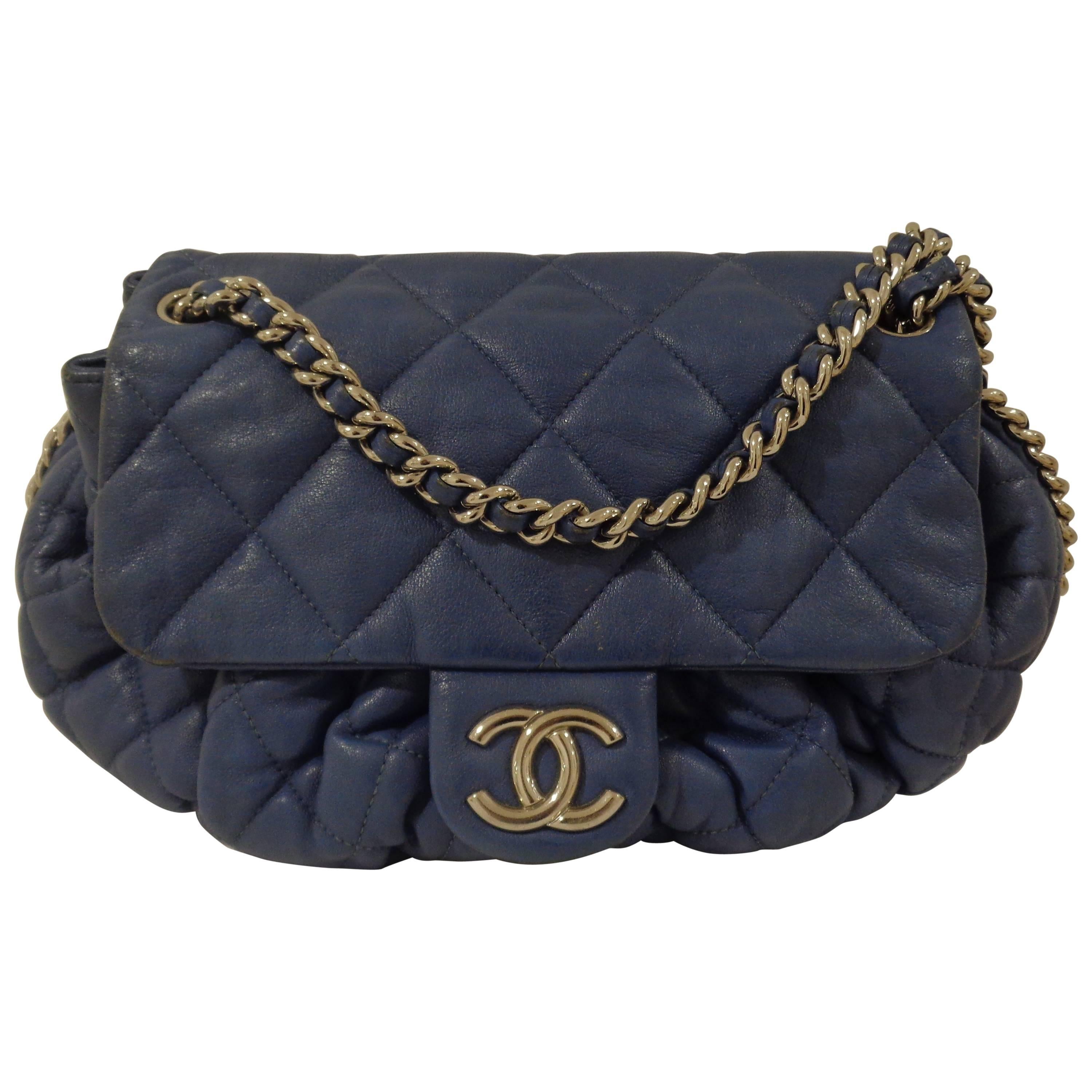 Chanel Blu Silver Tone hardware Shoulder Bag
