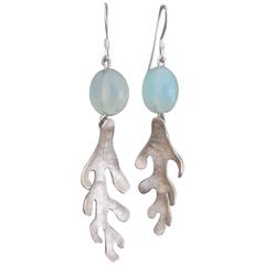 Vintage Modernist Silver Drop Earrings Mid Century Danish Leaf Shape Earrings