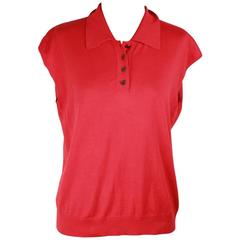 Hermes Red Cotton Cap Sleeve Polo Shirt Size 38