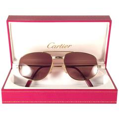 New Vintage Cartier Romance Santos 56MM France 18k Gold Plated Sunglasses 10