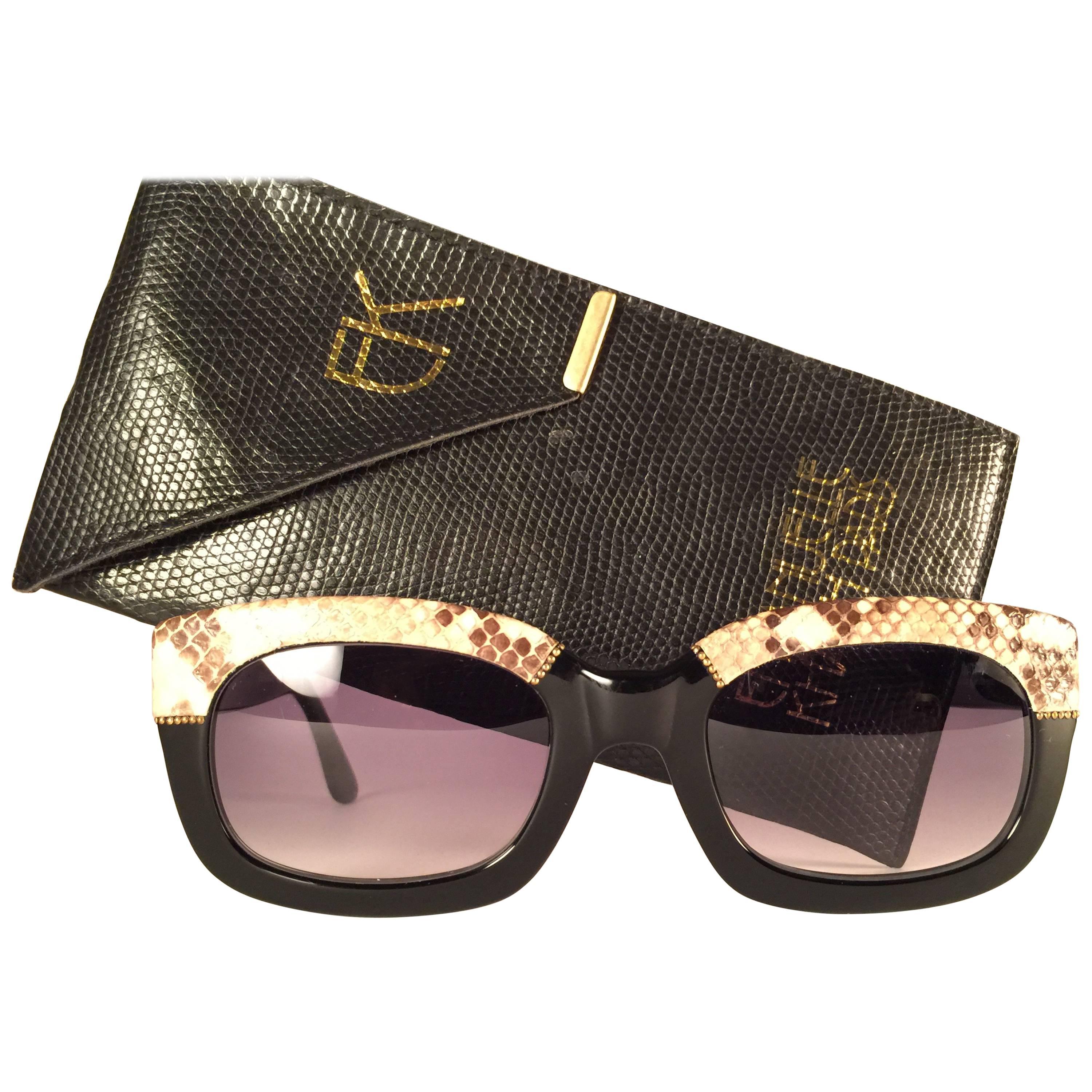 New Vintage Emanuelle Kahn Paris Genuine Python & Black Sunglasses France