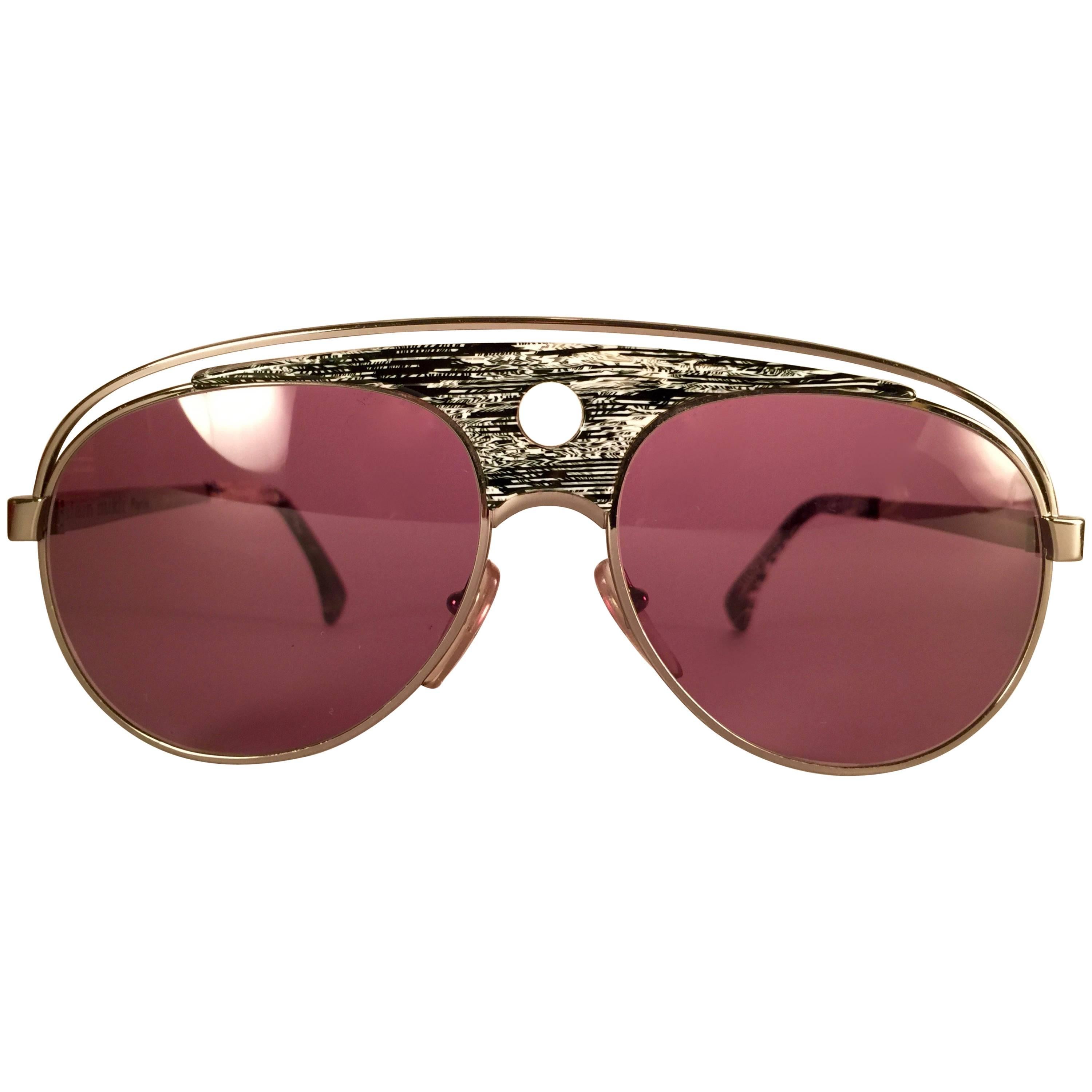 New Vintage Rare Alain Mikli 633 Aviator Black & White France Sunglasses 1980