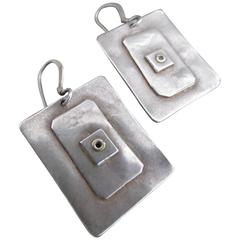 Vintage Modernist Silver Drop Earrings Mid Century Dangle Earrings 7