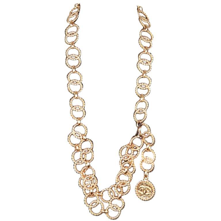 Chanel Gold Metal ring Chain Necklace or belt with CC Medallion