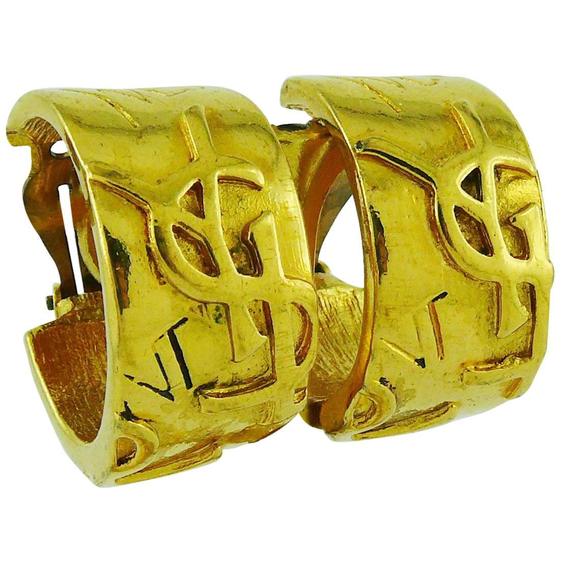 Yves Saint Laurent YSL Vintage Iconic Signature Hoop Earrings For Sale