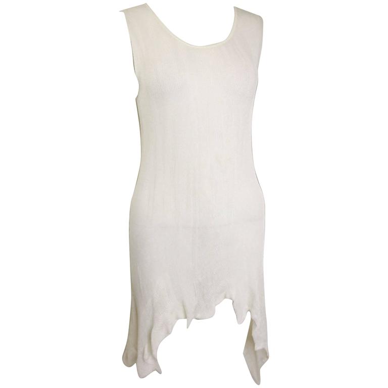 E Couture White Asymmetric Hem Sleeveless Knitted Dress For Sale at 1stDibs
