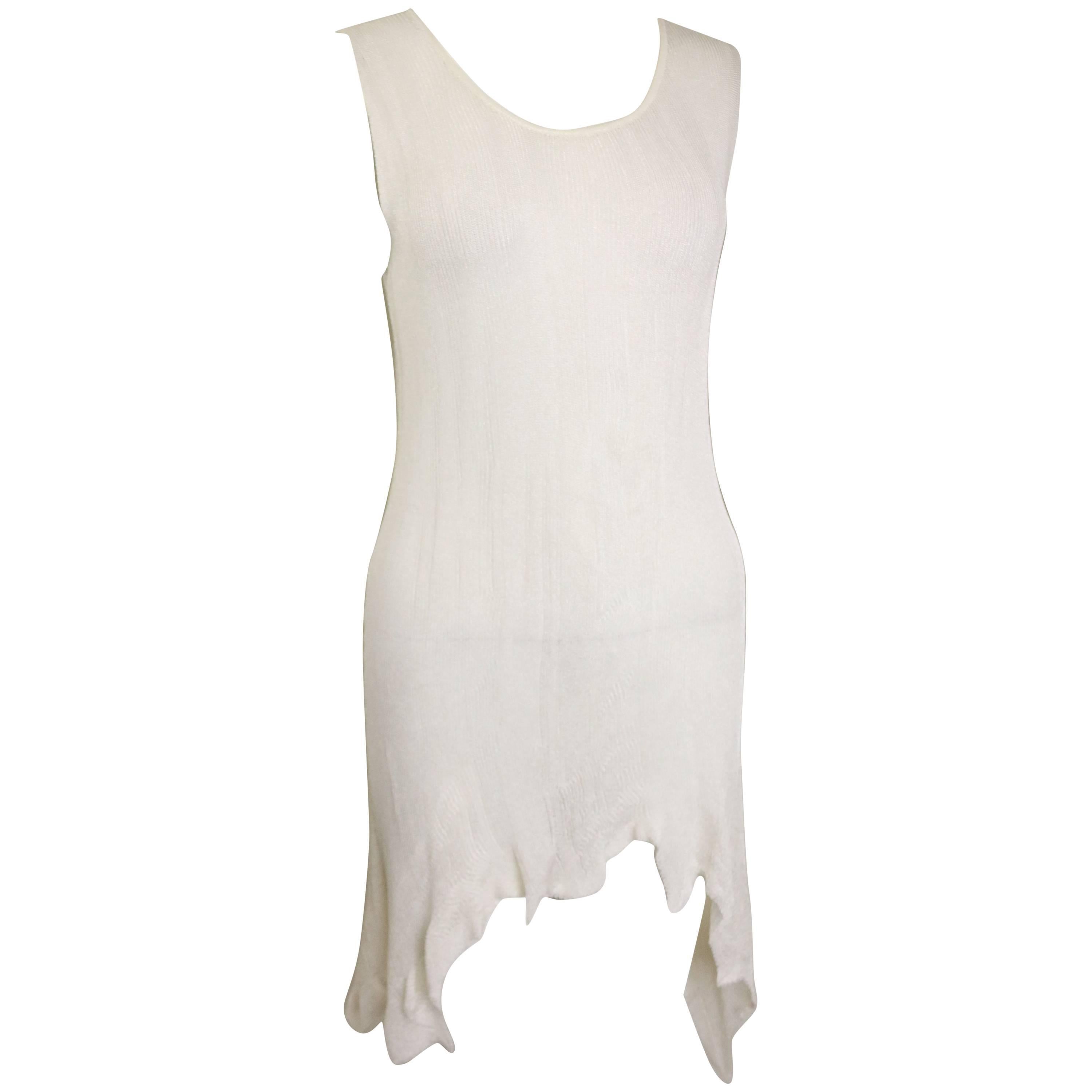 E Couture White Asymmetric Hem Sleeveless Knitted Dress  For Sale
