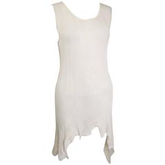 E Couture White Asymmetric Hem Sleeveless Knitted Dress 