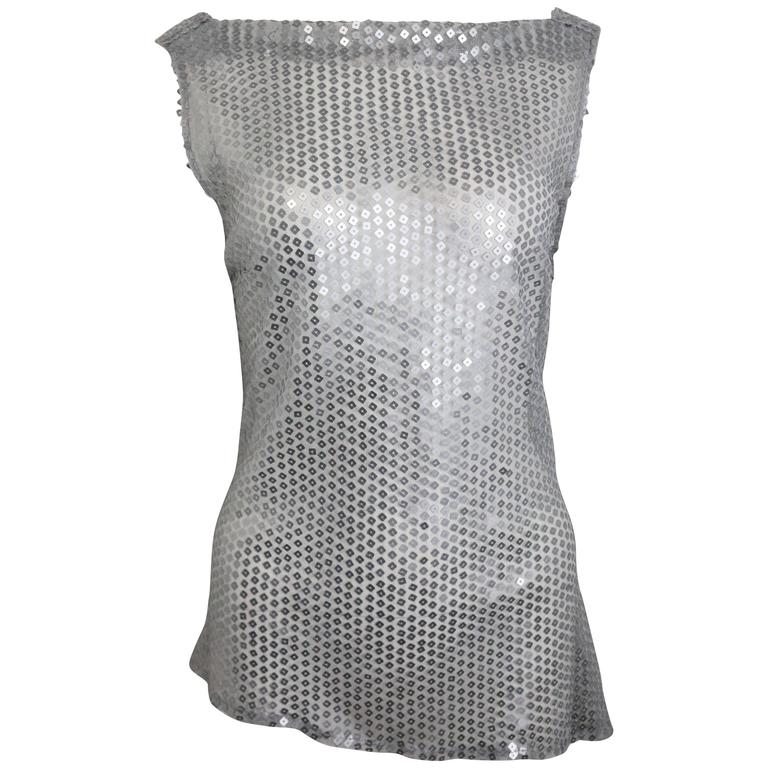 Costume National Silver Square Sequins See Through Asymmetric Top For Sale