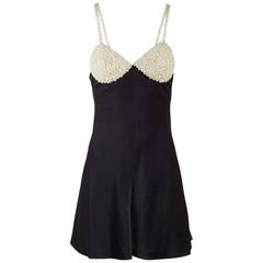 1980's Chantal Thomass Pearl Embellished Black Slip Dress 11