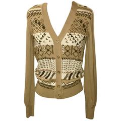 New Yves Saint Laurent Cashmere Camel Geometric Paint Print Cardigan Sweater 7