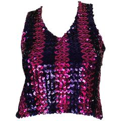 c1973 Biba Blue and Pink Sequin Vest Top 9