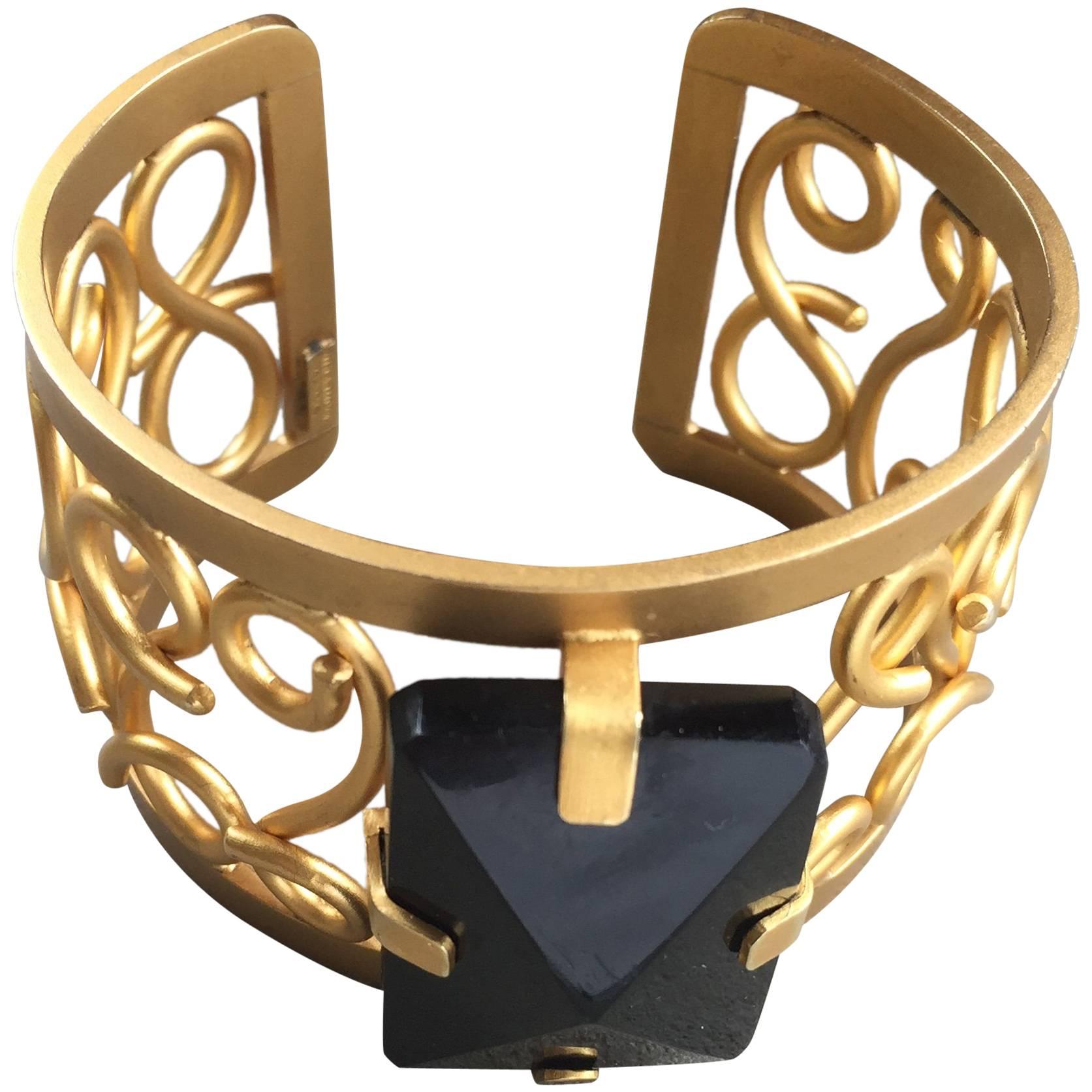 Really Nice Nina Ricci Gold Plated Cuff with central stone For Sale