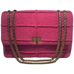 Chanel Magenta Tweed Maxi Classic Flap Shoulder Bag