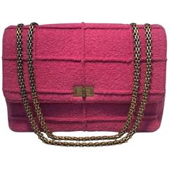 Chanel Magenta Tweed Maxi Classic Flap Shoulder Bag 6