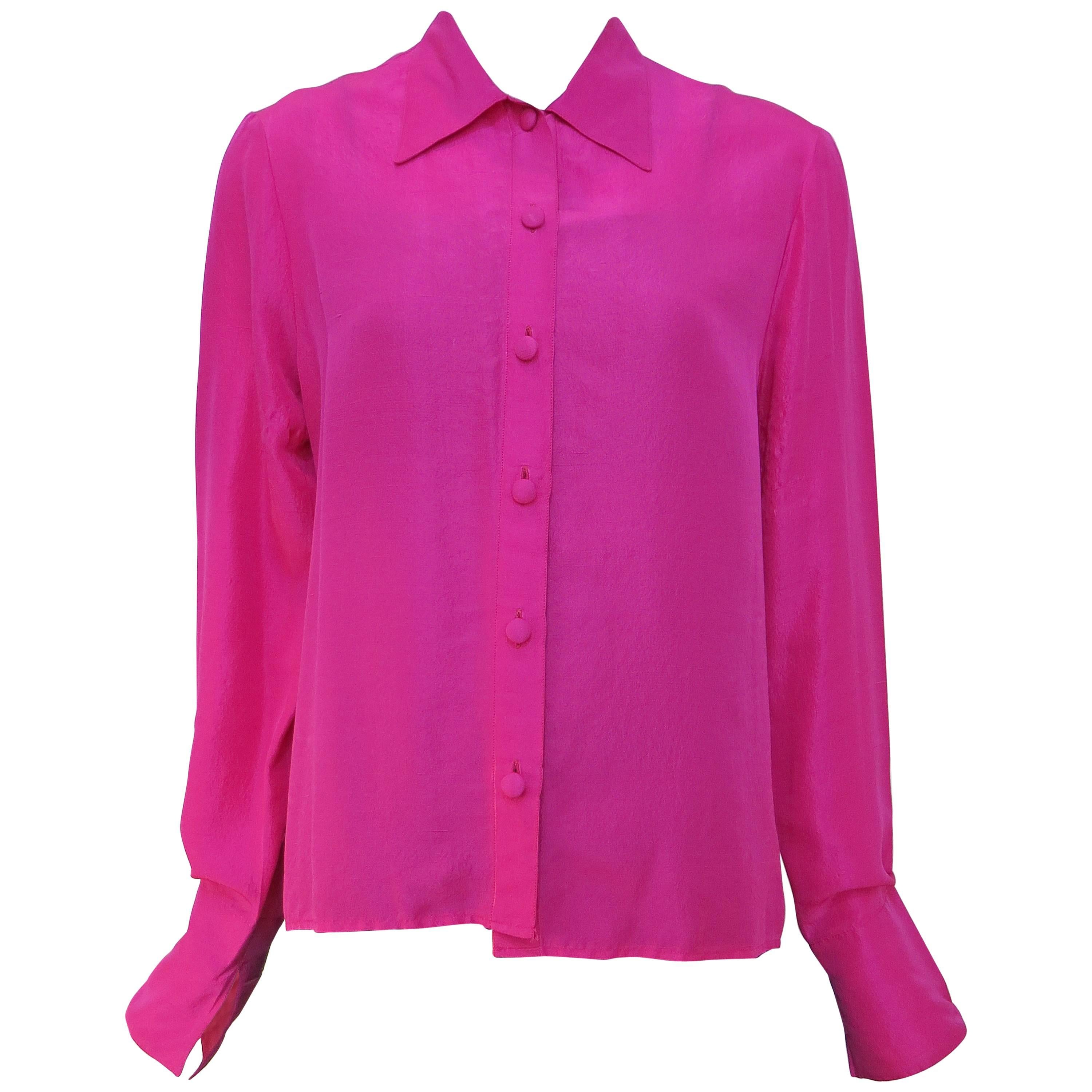 Patrick Kelly Pink Silk Shirt, 1980s  For Sale