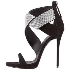 Giuseppe Zanotti Black Suede Crystal Wrap Around Sandals Evening Heels in Box 2