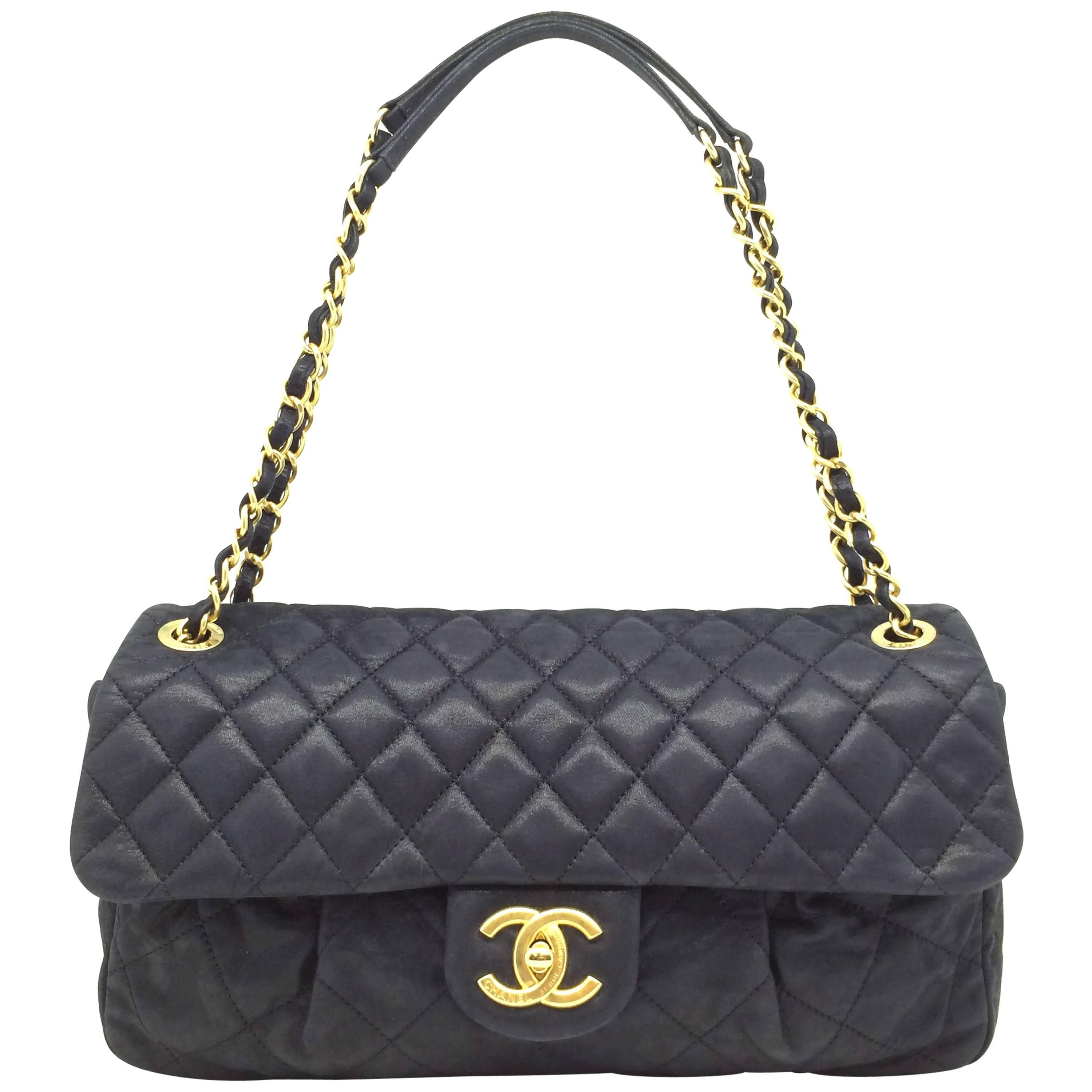 Chanel Grey-Ish Black Quilting Lambskin Leather Gold Metal Chain Shoulder Bag For Sale