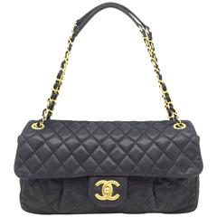 Chanel Grey-Ish Black Quilting Lambskin Leather Gold Metal Chain Shoulder Bag