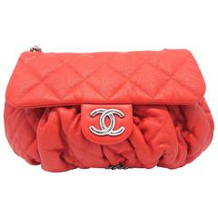 Chanel Red Quilting Calfskin Leather Silver Metal Shoulder Bag