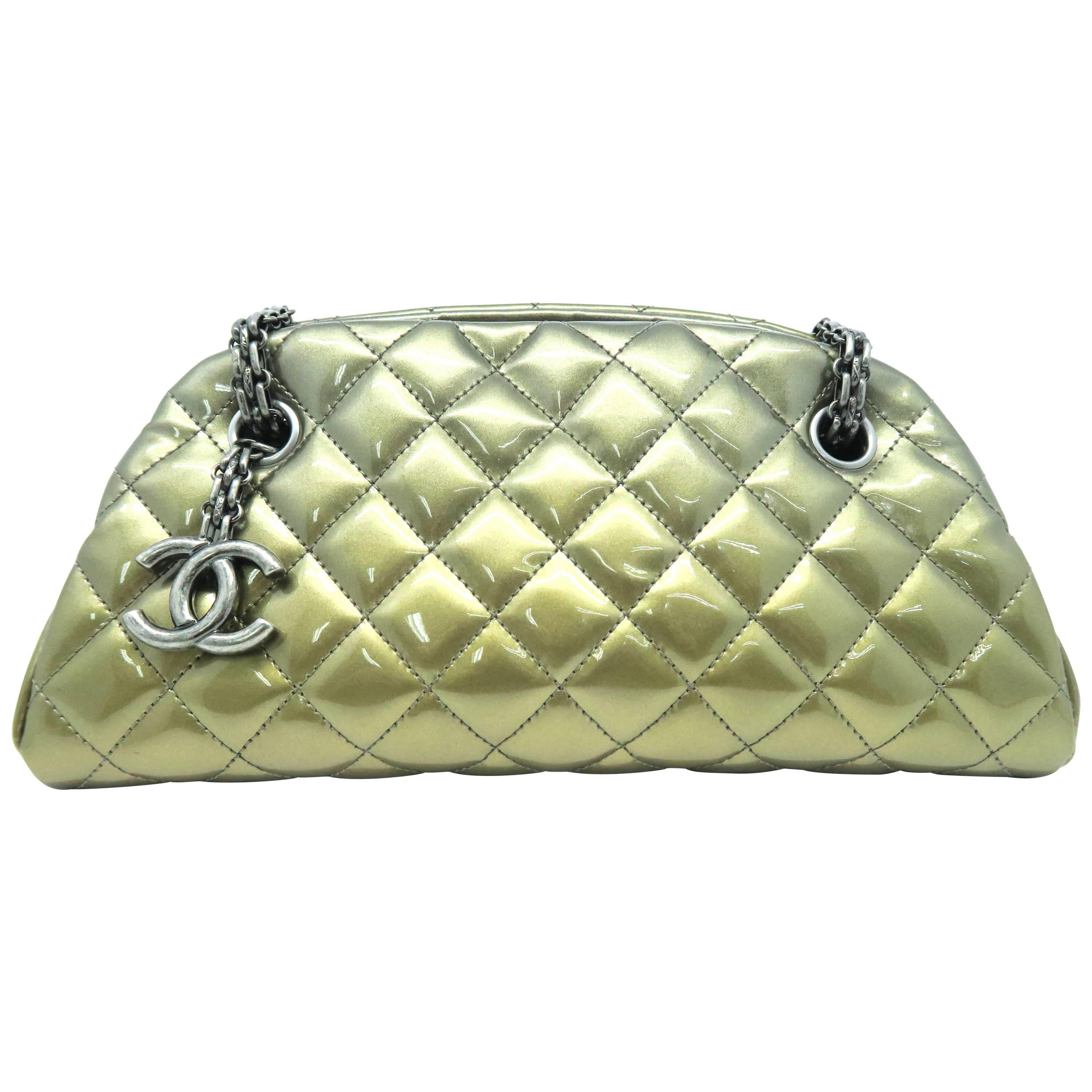 Chanel Copper Quilting Patent Leather Silver Metal Shoulder Bag For Sale