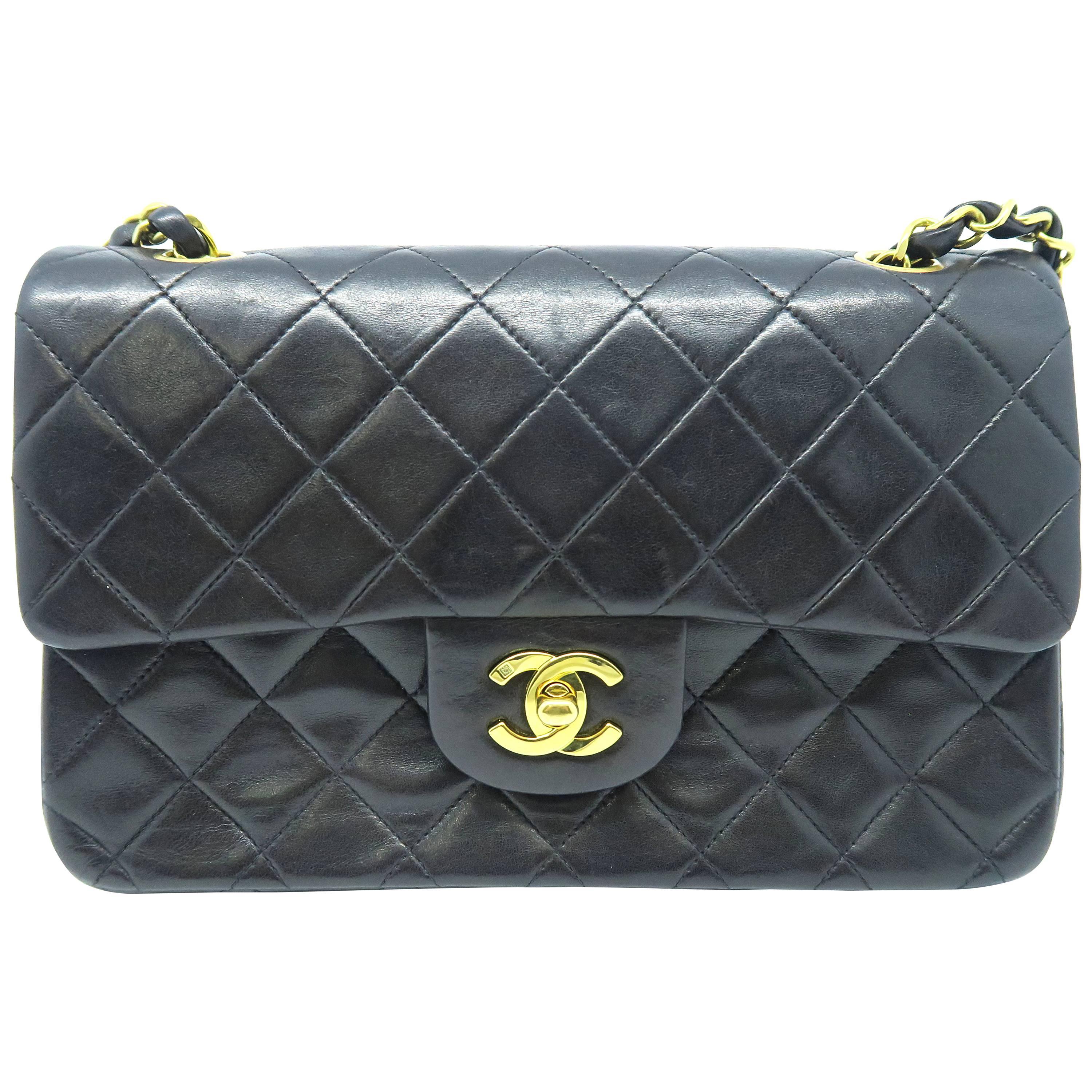 Chanel Classic Double Flap Black Quilting Lambskin Leather Gold Metal Flap Bag