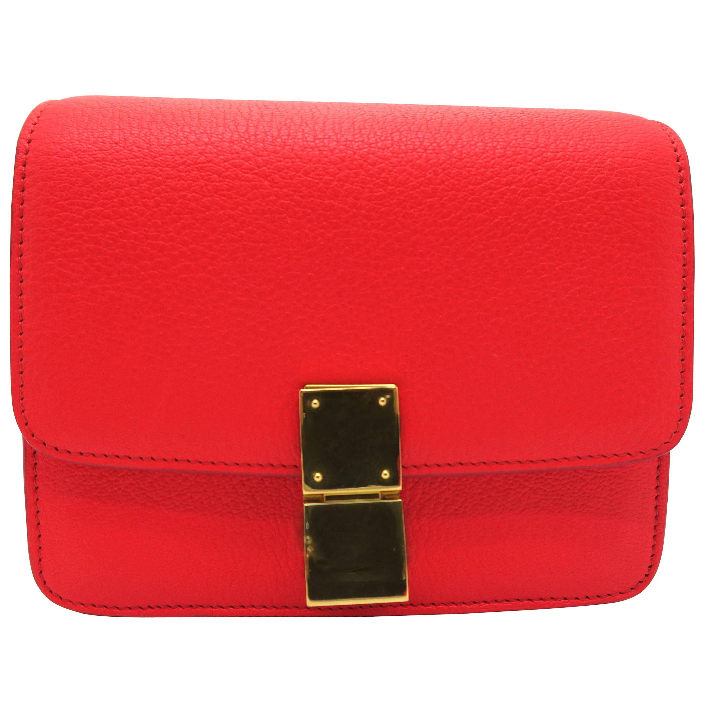 Celine Classic Box Red Calfskin Leather Shoulder Bag